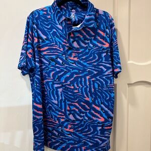 Vibrant Blue and Purple Golf Polo with Dynamic Pattern